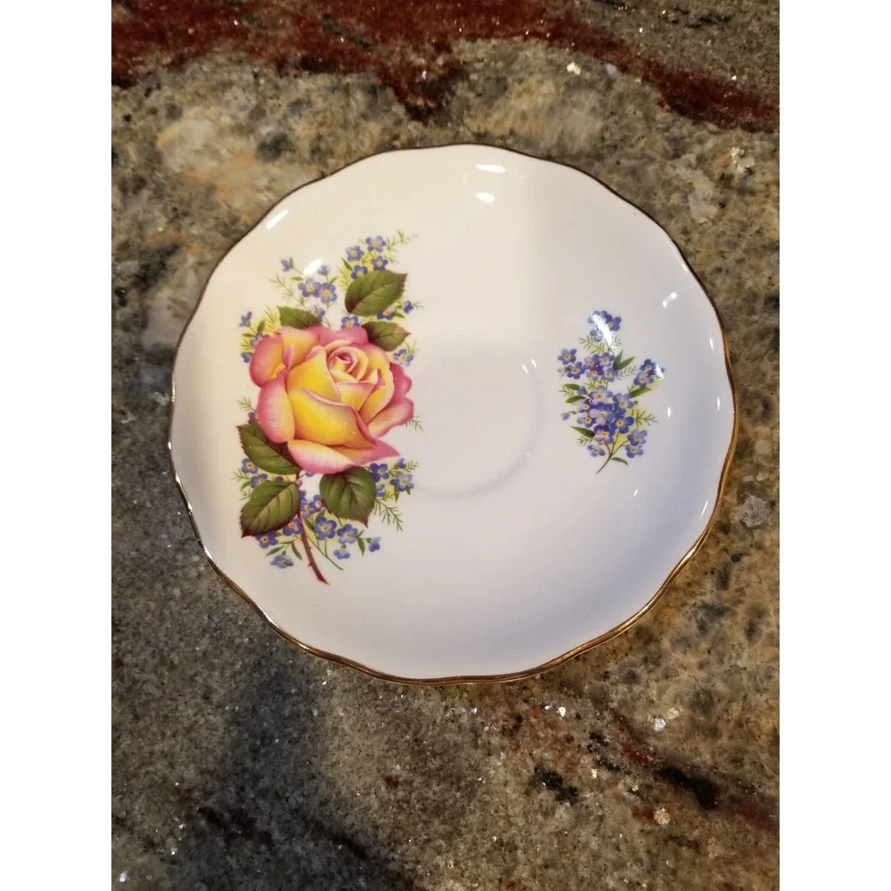 Royal Vale Bone China Pink Yellow Rose Cup & Saucer Made in England